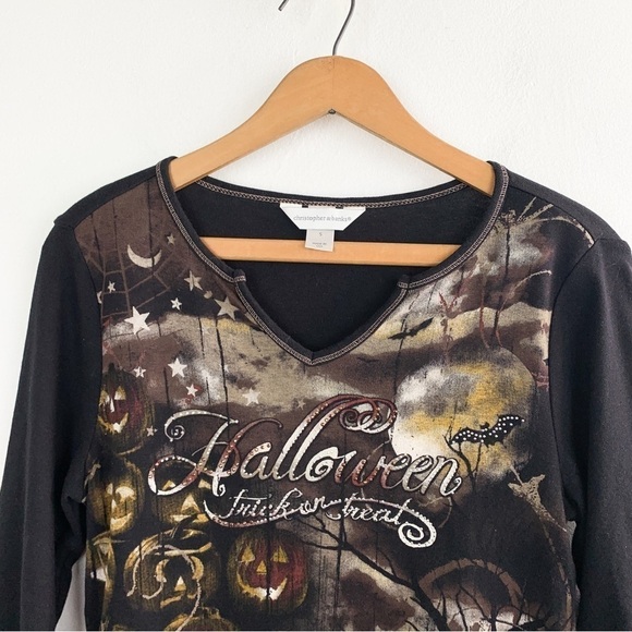 Y2K Halloween Gothic Rhinestone Knit Long Sleeve Sz S - Picture 3 of 7